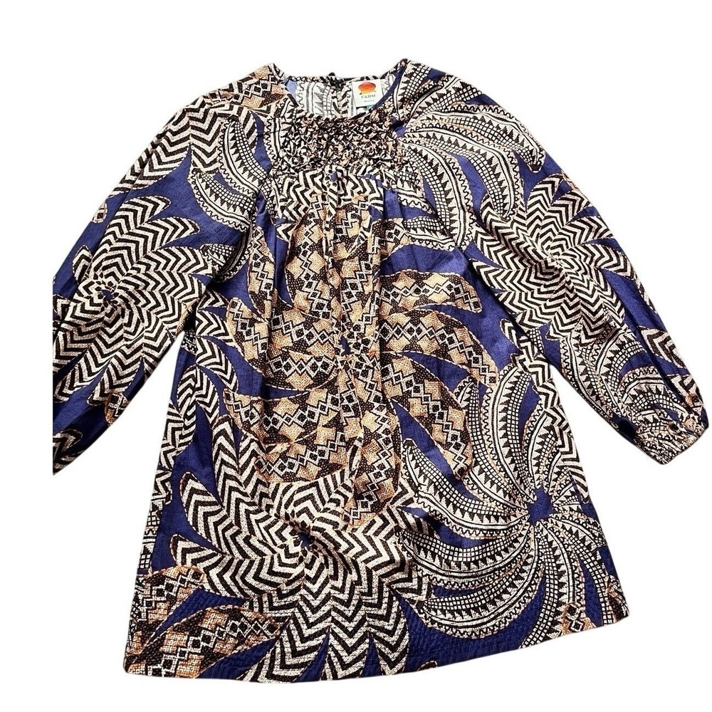 Farm Rio Yawanawa Vanahu Banana Print Midi Shirtdress Size XS/S NEW